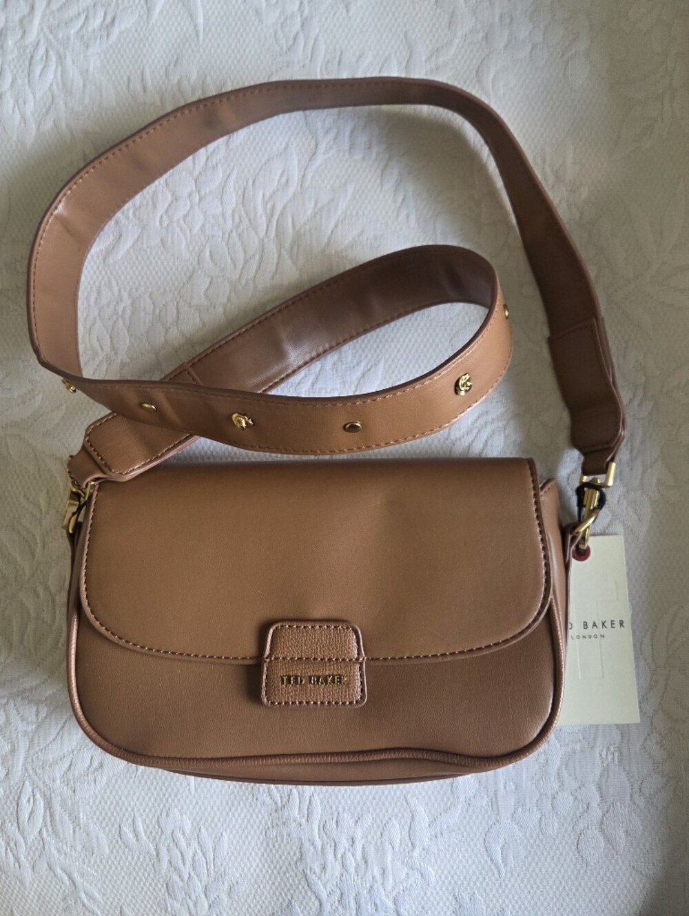 Ted Baker Camel Tan Leather Crossbody Bag with Gold Hardware